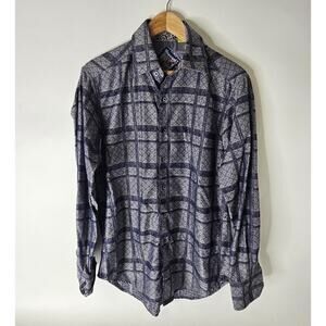 Robert Graham Shirt Mens Size Small Gray Jacquard Dormer Geometric Long Sleeve
